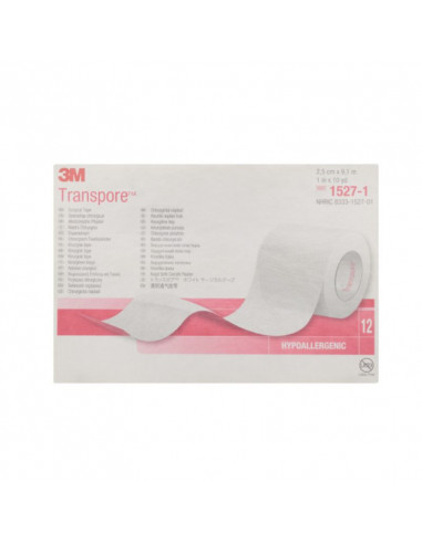 3M Transpore lepilni obliž 2,5 cm x 9,2 m 12 kolutov