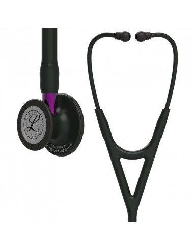 Stetoscopio Littmann Cardiology IV, testina con finitura nera, tubo nero, stelo viola e cuffia nera, 6203